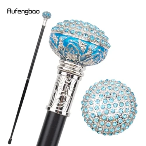 Modrá Biela Umelá vychádzková palica s diamantovou guľou Módna Ozdobná vychádzková palica Gentleman Elegant Cosplay Cane Crosier 92 cm