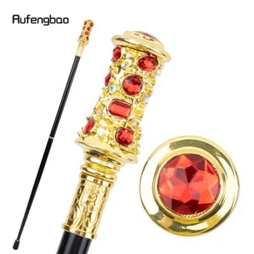 Kultainen punainen keinotekoinen timantti kävelykeppi muoti koristeellinen kävelykeppi Gentleman tyylikäs Cosplay kepin nuppi Crosier 93cm