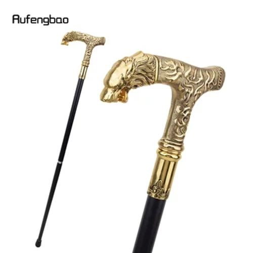 Mbwa Mwitu wa Dhahabu Hushughulikia Muundo wa Anasa Kutembea Fimbo Sherehe Mtindo wa Kifahari wa Kutembea Fimbo ya Mapambo ya Cospaly Cane Knob Crosier 90cm