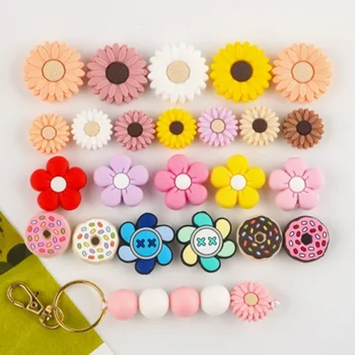 5/10 adet Mini Çiçekler Donuts Silikon Boncuk Takı Yapımı Için DIY Takı Kolye Bilezik Anahtarlık Aksesuarları