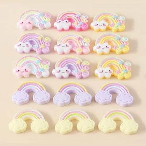 15Pcs Swyn Enfys Resin Flatback Cabochon Sgrapbooking DIY Clustdlysau swyn Affeithwyr addurno bwa gwallt