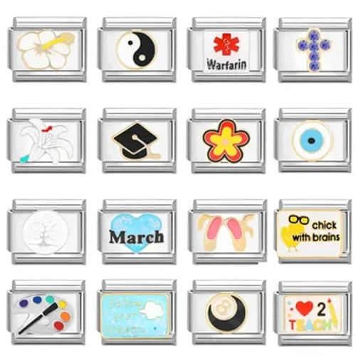 Romantiska Lily Blommor Djävulens ögon Kors Månad Tai Chi Italiensk Charm Länkar Rostfritt stål Passar 9 mm armband DIY Göra smycken