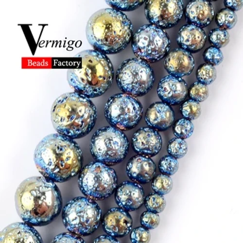 Fa'atau A'oa'o Ma'a Fa'alenatura Lopa Ma'a Lautele Blue Hematite Lava Mineralo Loose Ta'oto mo le Faia o Maua 4 6 8 10mm Mea Fa'aoga Taulima Tai.