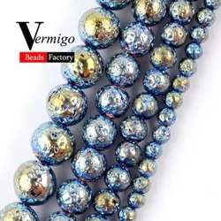 Veľkoobchodné korálky z prírodného kameňa Modrý hematitový lávový minerál Sypké korálky na výrobu šperkov 4 6 8 10 mm príslušenstvo k náramkom pre domácich majstrov