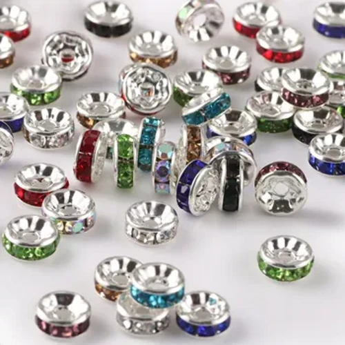 50pcs/lot 4 6 8 10mm Rhinestone Rondelle Crystal Poʻe wehe Spacer Beads no ka hana ʻana i nā mea kūʻai lima DIY