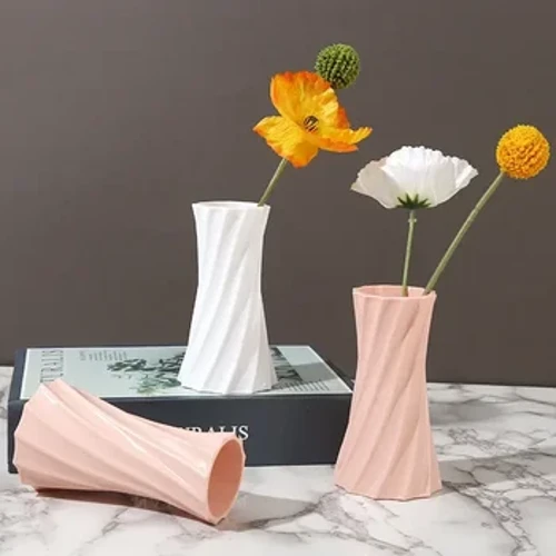 Nordic Flower Vase Imitation Ceramic Plastic Flower Vase Pot ng Home Living Room Desktop Dekorasyon na Wedding Centerpiece Arrangement