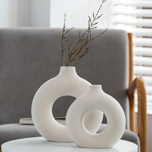 Nordická váza kruhová dutá keramická koblihy květinový hrnec domácí obývací pokoj dekorace příslušenství interiérový kancelář Desktop Decor dárek