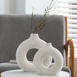 Bắc Âu Bình Hoa Tròn Rỗng Gốm Bánh Rán Hoa Nhà Trang Trí Phòng Khách Phụ Kiện Nội Thất Văn Phòng Để Bàn Trang Trí Quà Tặng