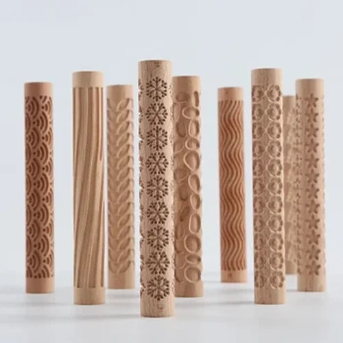 ʻO ke kikokikona lāʻau Rolling Pin Ceramic Pottery Art Embossed Rod Flower Pattern Mud Roll Roll Relief DIY Clay Craft Tool