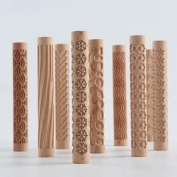 Trekjevle med tekstur Keramisk keramikkkunst Preget stang Blomstermønster Mud Roll Roll Relieffer DIY Clay Craft Tool