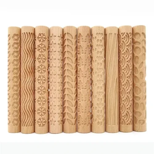 ʻO ke kikokikona lāʻau Rolling Pin Ceramic Pottery Art Embossed Rod Flower Pattern Mud Roll Roll Relief DIY Clay Craft Tool