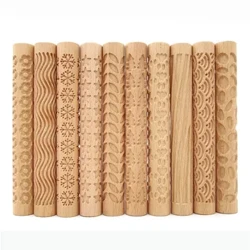 Trekjevle med tekstur Keramisk keramikkkunst Preget stang Blomstermønster Mud Roll Roll Relieffer DIY Clay Craft Tool