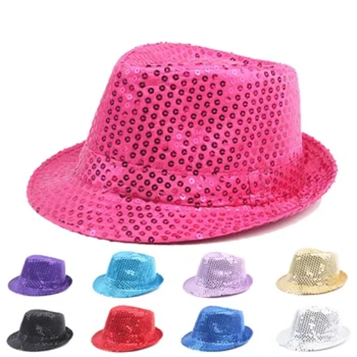 Het Uchaf Sequined Cyffredinol Plant Oedolion Perfformiad Dawnsio Stryd Hetiau Jazz Het Cowboi Perfformiad Dawns Parti Propiau Het