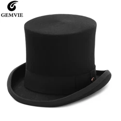 GEMVIE 17cm 100% Het Ffelt Gwlân i Ddynion Merched Silindr Het Uchel Topper Gwisg Parti Hetiwr Gwallgof Fedora Magician Theatre Het