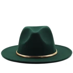 Cappello a cilindro derby da chiesa semplice a tesa larga nero/verde Cappello Fedora in feltro solido Panama per uomo Cappello da jazz in misto lana artificiale da donna