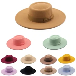 2024 Fedora hatt för kvinnor män platt topp konkav design höst vinter fluga Jazzhatt Färgglad unisex hattar med bred brätte Panama