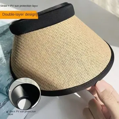 Slaměný klobouk na ochranu před sluncem Praktické kšilty Velký Eaves Empty Top Hat Plážový klobouk s UV ochranou