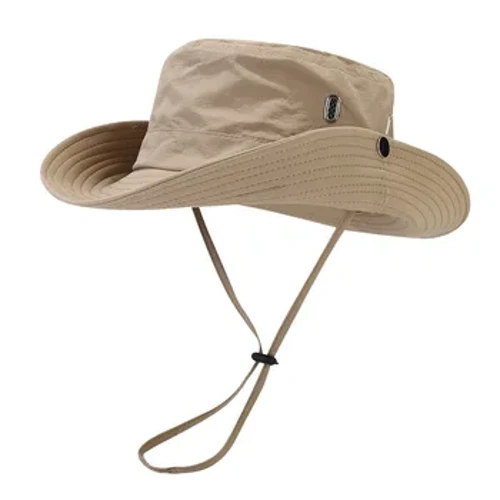 Chapeau coupe-vent pour hommes, chapeau d'extérieur à large bord, haut plat, chapeau de Camping avec lettres imprimées, sangle Anti-UV ajourée, chapeau de pêcheur pour hommes