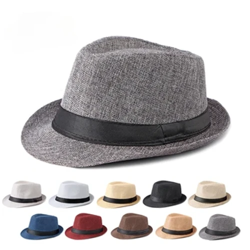 Mũ Jazz trung niên và người cao tuổi Mũ vải lanh đi biển Fedoras dành cho nam và nữ Mũ chống nắng ngoài trời mùa xuân và mùa hè