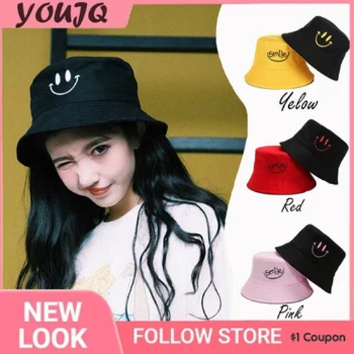 Unisex Nón Nụ Cười Thêu Nữ Cotton Ren Định 2 Mặt Bob Hip Hop Bốn Mùa Panama Câu Cá Biển mặt Trời Mũ Lưỡi Trai