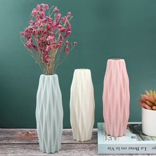 1PC Họa Tiết Kim Cương Nhựa Mịn Bình Trắng Giả Gốm Hoa Dày Và Bền Cho Phòng Khách Phòng Ngủ Nhà Decora