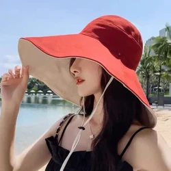 Mũ rộng vành Hat Nữ Chống Tia UV Bảo Vệ Đi Bộ Đường Dài Người Cá Nắp Gấp Mùa Hè Chắc Chắn Cotton Thoáng Khí Đi Biển Bucekt Nón