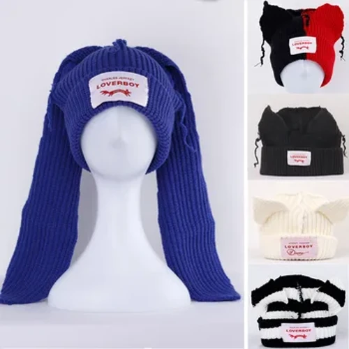Mùa Đông 2022 Skullies Nữ Dễ Thương Tai Dài Cáo Nón Móc Nón Len Trang Phục Bò Nón Nữ Quà Tặng Giáng Sinh Hip-Hop Mũ
