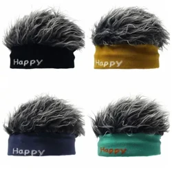 Hip Hop Gwallt Ffug Skullcap Roc Chwaraeon blewog Hwyl Capiau Gwallt Byr Stryd Synthetig Het Wig Beanie Brimless Merched