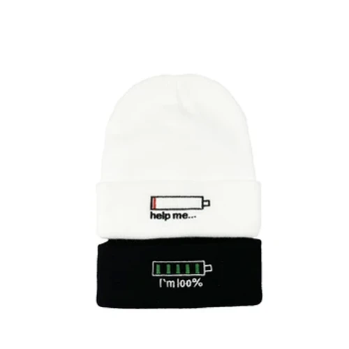 Autumn Winter Personality Beanie Hat Power Consumption Embroider Knitted Skullies Unisex Gorro Cap Bonnet Fun Hats For Couples