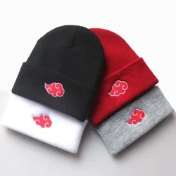 2022Beanies Nữ Thu Đông Mũ Ấm Áp Anime Akatsuki Cosplay Mây Đỏ Thêu Mũ Nam Dệt Kim Bonnet Unisex