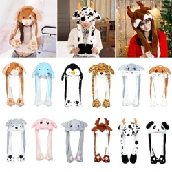 Merched Merched Meddal Cynnes Symudol Neidio Cwningen Pinsiad Bag Awyr Anifeiliaid Het Clust Funny Cap Plush