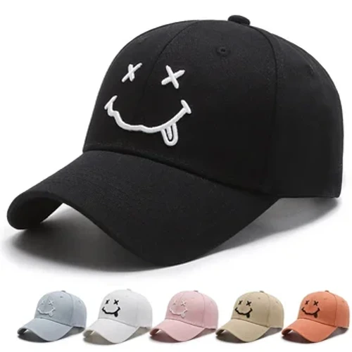 Nữ Mặt Cười Thêu Mũ Lưỡi Trai Bóng Chày Kpop Đen Cotton Có Thể Điều Chỉnh Nón Snapback Ngộ nghĩnh Mũ Hip Hop Mặt Trời Mùa Thu Bố Mũ dành cho Nam