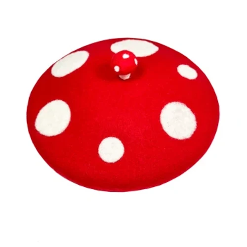RH Nữ Dễ Thương Màu Đỏ Trắng Nấm Thiết Kế Handmade Bé Gái Họa Sĩ Mũ Thu Đông Nụ Nữ Ấm Mũ Nồi Mũ Lưỡi Trai