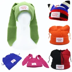 2023 BAGONG Cute Fashion Hooded Lover Boy Ear Knit Double-layer Warm Fox Ear Woolen Hat Niche Design Hip-hop Personality Cold Hat