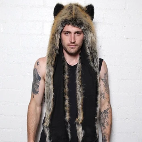Mannen/Vrouwen Imitatiebont Kap Dierenhoed Oorkleppen Handschoenen 3in1 Dierenbontmuts Wolf Pluche Warm Imitatiebont Hoeden Cap met Sjaal Handschoenen