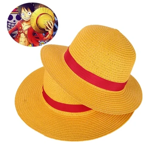 Chapéu de palha de uma peça, chapéu de palha com corda no pescoço, chapéu plano luffy, cosplay japonês, adereços de desenho animado, chapéu infantil com listra vermelha, chapéu de praia yf001