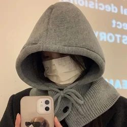 Enfärgad höst-vintermössor för kvinnor män stickad varm luva mössa i ett stycke halsduk Keps utomhus hörselskydd Balaclava mössa