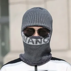 Cổ Nam 1 Mũ Mùa Đông Dày Ấm Len Tích Hợp Nón Đi Xe Đạp Bảo Vệ Mặt Lạnh Đan Mũ