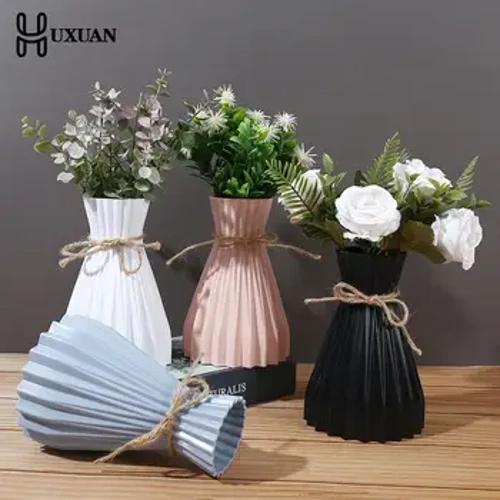 Fâs Plastig Nordig Ddim yn Fregus Fâs Blodau Gwyn Dynwared Ceramig Blodau Pot Basged Addurn Ar Gyfer Blodau Addurn Cartref Priodas