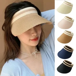 Summer Empty Top Straw Hat para sa mga Babae Panlabas na Beach Sunscreen Visor Cap Pambabae Handmade UV Protection Big Brim Sun Hat
