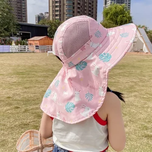 Cappello da Sole per Bambini, Cappello di Protezione Solare in Rete a Tesa Larga UPF 50+ per Ragazzi e Ragazze, Cappelli da Spiaggia dal Design Arrotolabile con Mento Regolabile
