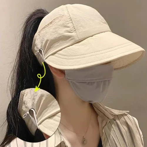 Mùa Hè Rộng Vành Sunhat Nữ Mũ Chống Nắng Có Thể Gập Lại Có Thể Điều Chỉnh Đi Biển Nón Bảo Vệ Tia UV Tấm Che Người Cá Đuôi Ngựa Mũ Lưỡi Trai