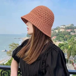 Bé Gái Hat Rộng Vành Đĩa Mềm Mũ Nam Nữ Mùa Hè Đi Biển Panama Ống Hút Vòm Dệt Nón Femme Bóng Nón phụ Nữ Nón