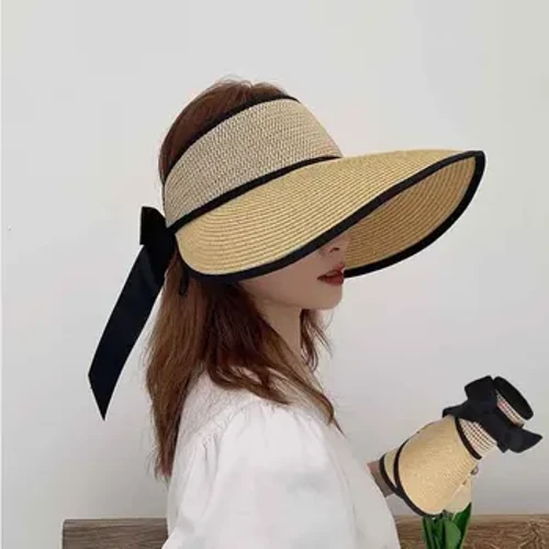 2021 Bagong Summer Straw Hat Para sa mga Babae Beach Hat Walang laman Nangungunang Babae Sun UV Protection hat Foldable chapeau Girl Bowknot Cap
