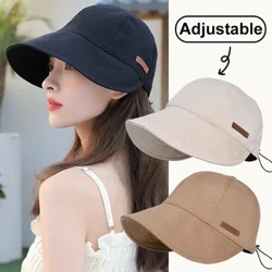 Solid Faarf Soft Koteng Fraen Meedchen Eemer Hut Fréijoer Summer Upassbar Outdoor Strand Sonn Hüts Klappbar Panama Caps Ponytail Cap