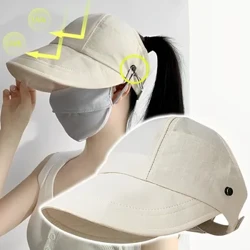 Mùa Hè Rộng Vành Sunhat Nữ Mũ Chống Nắng Có Thể Gập Lại Có Thể Điều Chỉnh Đi Biển Nón Bảo Vệ Tia UV Tấm Che Người Cá Đuôi Ngựa Mũ Lưỡi Trai