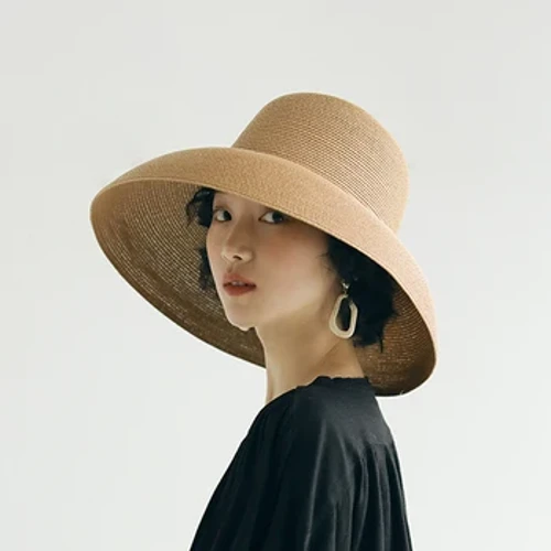 Luna&Dolphin handgefertigter Damen-Sommer-Sonnenhut mit großem Rand, Strandhut im japanischen Hepburn-Stil, Urlaubs-Faltmütze, Fischermütze, flaches Temperament