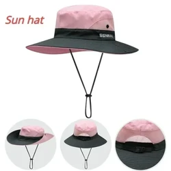 Cappelli da sole a tesa larga con protezione UV da donna Cappello da pesca pieghevole da viaggio con cappuccio in rete di raffreddamento con foro per coda di cavallo