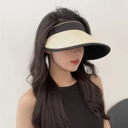 Fafine Straw Sun Visor Hat Wide Brim Summer UV Protection Beach Cap Foldable Packale Korean Style Kpop Free Shipping