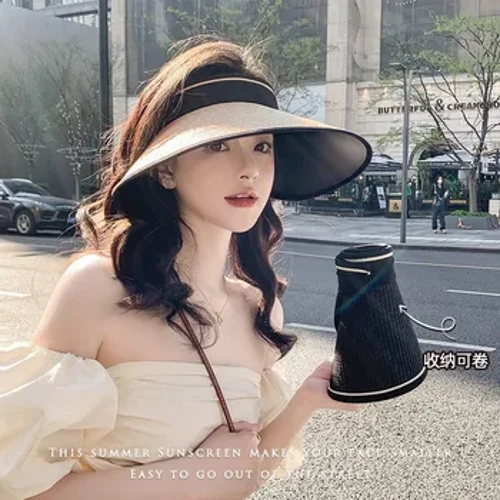 UPF50+ Sunblock Hat Sunshade Hat Bagong Panlabas na Sun Hat UV Protection Foreign Air Straw Hat Empty Top Hat